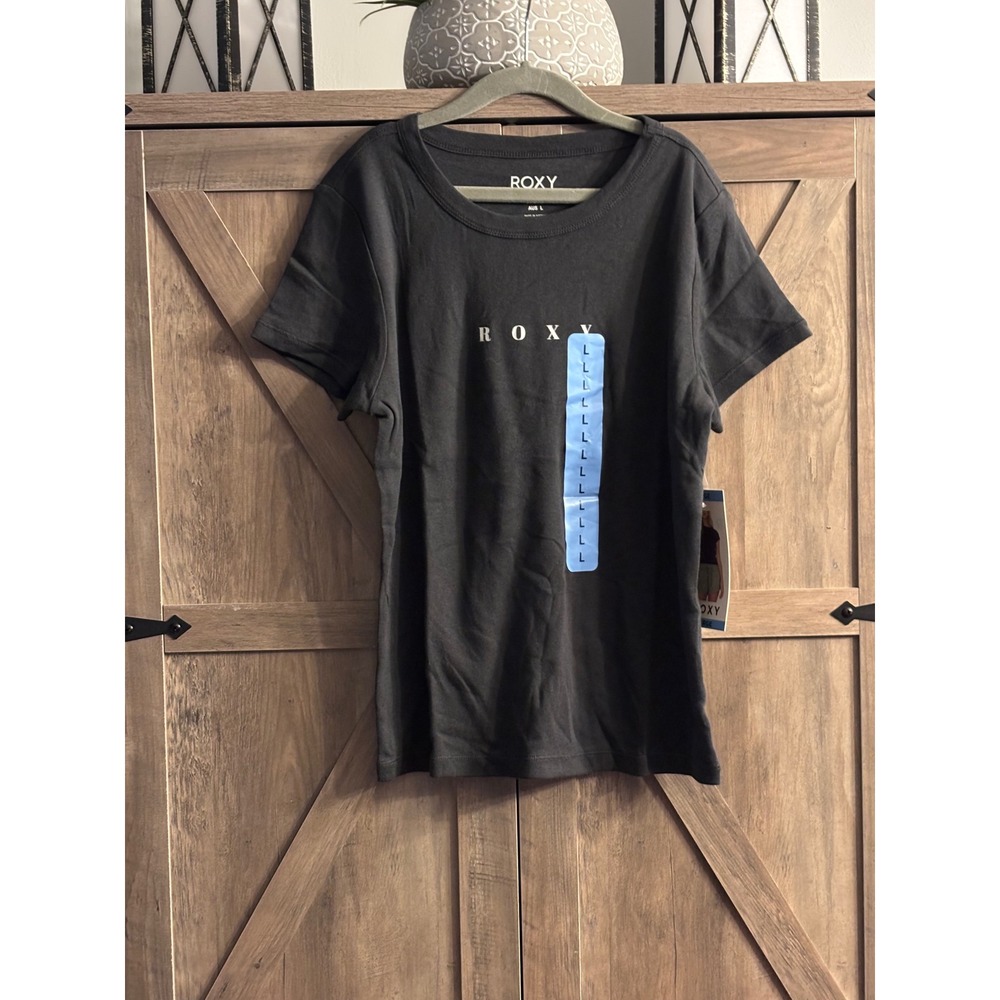 Roxy Womens Baby Tee Short Sleeve Graphic T-Shirt Anthracite Black Large NEW